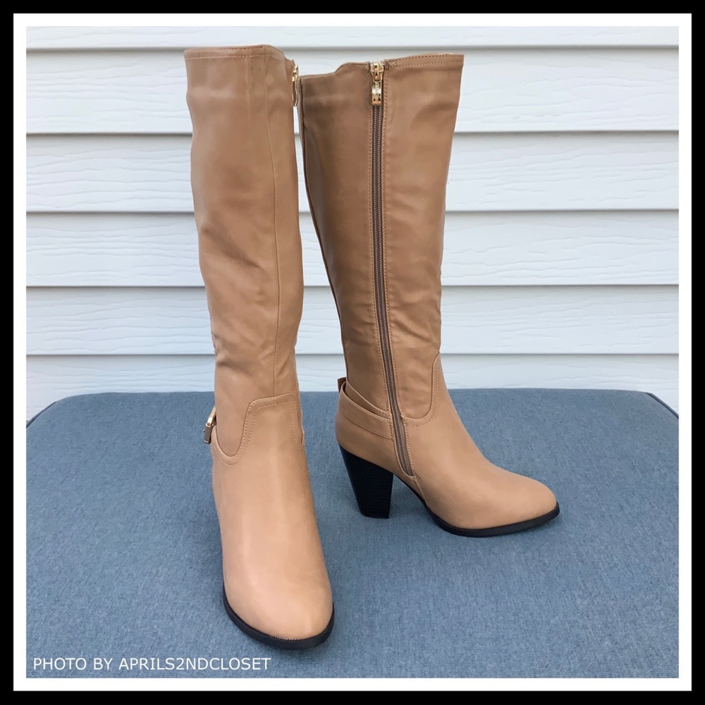 TALL KNEE HIGH FAUX LEATHER HEELED BUCKLE BOOT A2C - Picture 5 of 8